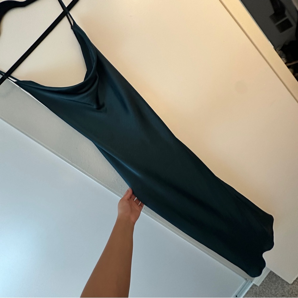 Green satin dress